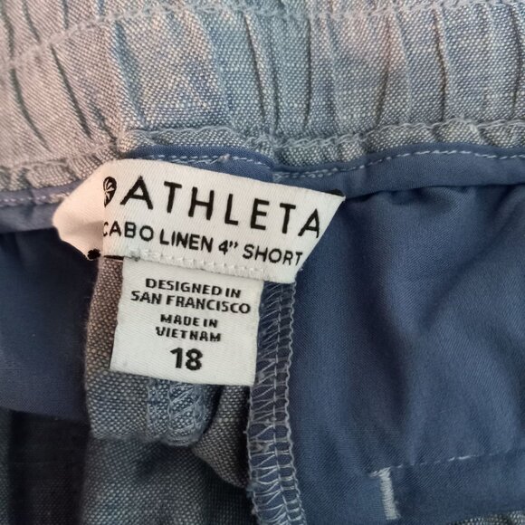 Athleta Size 18 Shorts Cabo Linen Womens Blue Drawstring Elastic Waist Pockets - Picture 4 of 6